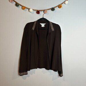 Misook brown collared open cardigan sweater